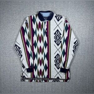 Vintage Rugby Shirt Long Sleeve Polo Mens M Oversized Aztec Western North River